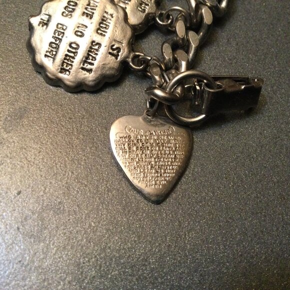 Ten Commandments & Lords Prayer Bracelet 6.5" Silver-tone Metal 2.5 oz Vintage - Picture 4 of 11